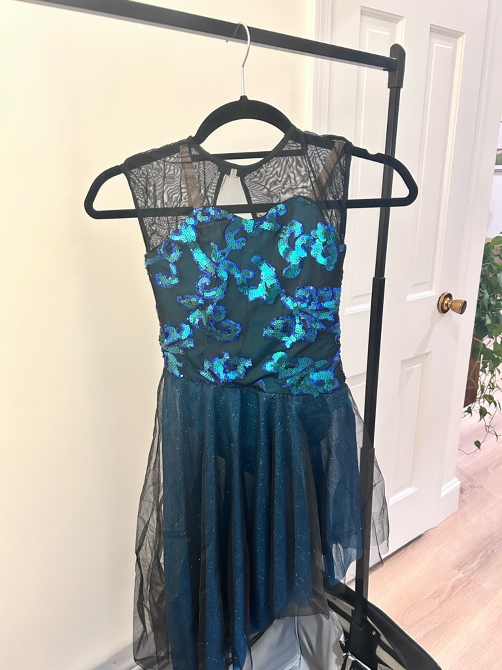 Revolution Kids Dance Costume Teal and Black Sequin Dress